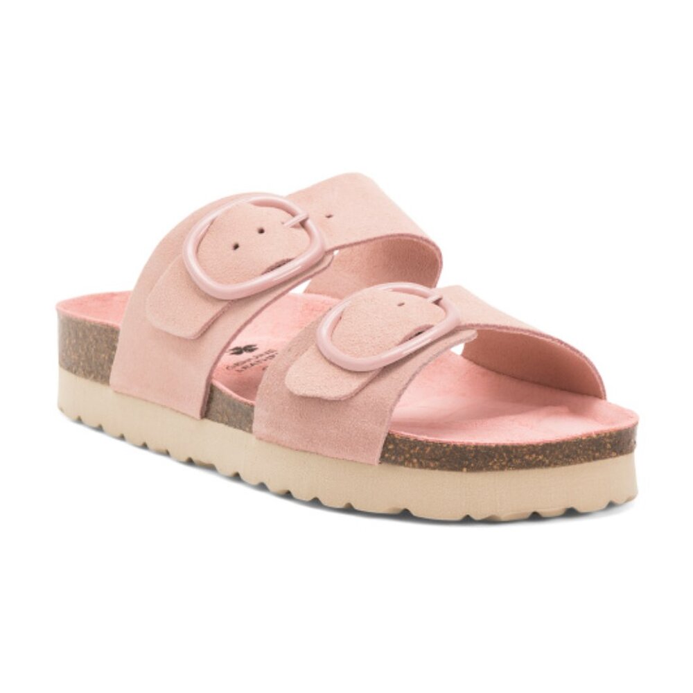BIO GREEN Made In Spain Suede Dual Band Sandals With Buckle Closures